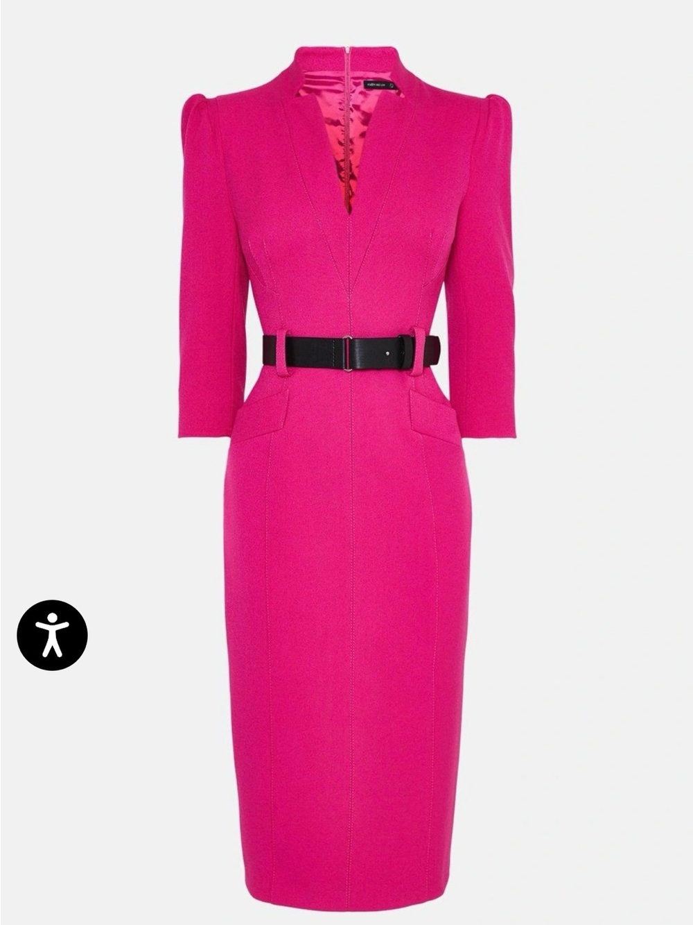 Karen Millen Forever Belted Midi Pencil Dress Magenta Pink NWT US 8 UK 12 - Picture 7 of 9